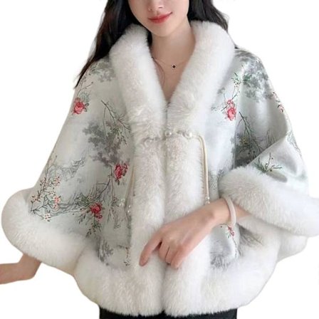 Varmt vintersjal Stort plysjal Vinterfrakke Kunstige pels Bryllup til koldt vejr Komfort landskabsmaleri