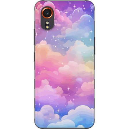 Kompatibelt Mobildeksel til Samsung Galaxy Xcover7 Søt enhjørning med regnbuefarget hår mot en stjernebelagt pastellbakgrunn i kawaii-stil