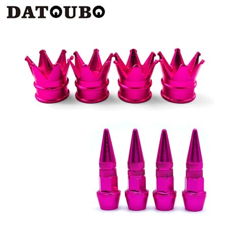 Rosa Farge Bildekk Ventilhette Sett. Krone Terning Rakett Spiss design Dekk Luft Støvhetter Rosa Farge. Dekkventil