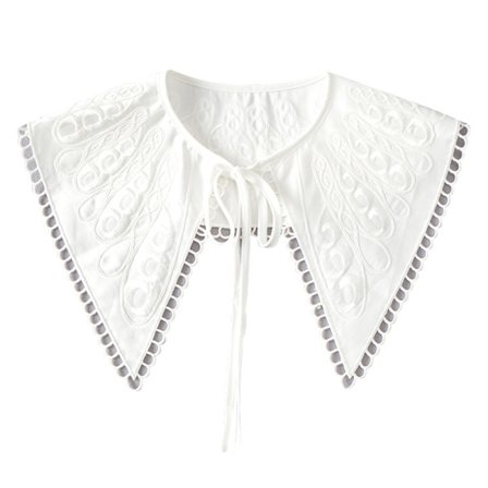 Avtakbar falsk krage, elegant hvit blusekrage med brodert virveldesign, halv falsk skjorte med sløyfehals, dekorativt tilbehør for dame