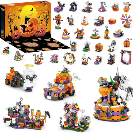 Halloween Adventskalender 2024, 31 Dages Nedtælling 1328 Stykker Mini Byggeklodser Sæt, 35 Modeller Halloween Fest til 6+ Børn Drenge Piger Voksne