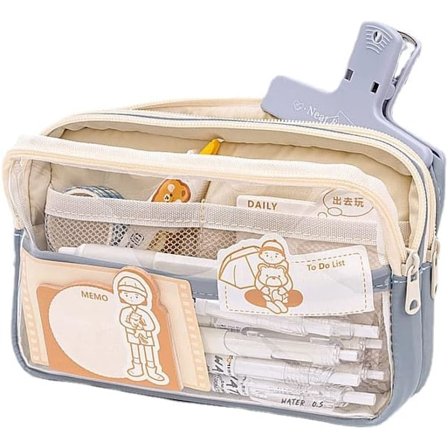 Kawaii Penalhus i net, æstetisk transparent skolemateriale, sødt penalhus, stor kapacitet, tilbage til skolen-materiale