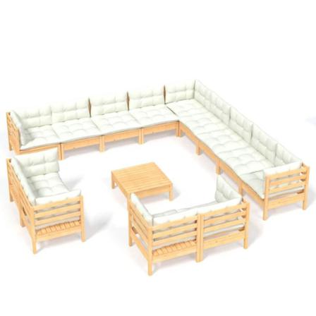 Vidaxl Loungegrupp Med Gräddvita Dynor 14 Delar Massiv Furu Creme