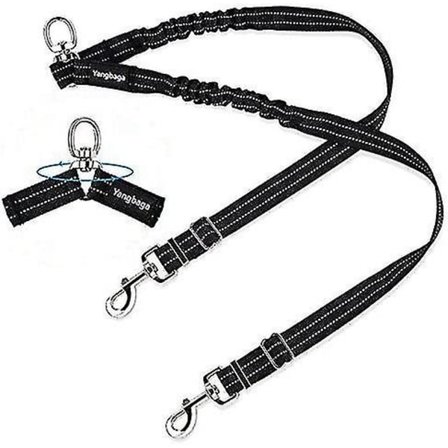 Dobbelt snor, justerbar og 360 drejelig, hundesnor til 2 hunde, reflekterende elastisk snor, til små, mellemstore og store hunde