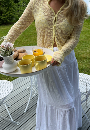Bubbleroom - Button Lace Cardigan - Yellow - Kläder