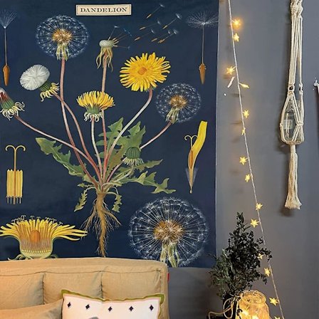 Väggdekor Blå, 95*73cm Fjäril Maskros Växt Gobeläng Vägg