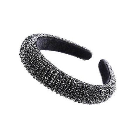 Rhinestone-pyntet pannebånd for kvinner og jenter - bredt pannebånd med fløyelskant