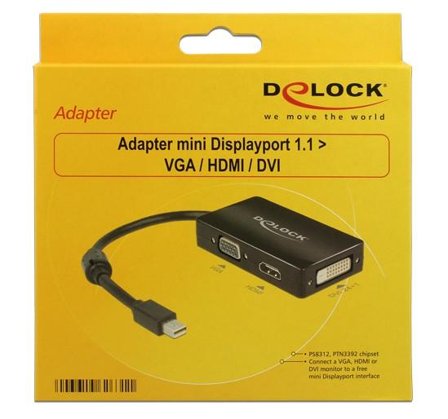 Delock Delock Adapter mini Displayport 1.1 male > VGA / HDMI / DVI female Passive - videokonverter - svart
