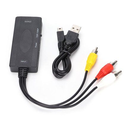 Högdefinitionsomvandlare Audio Video till HighDefinition Multimedia Interface CVBS-adapter för TV VHS VCR DVD (svart)