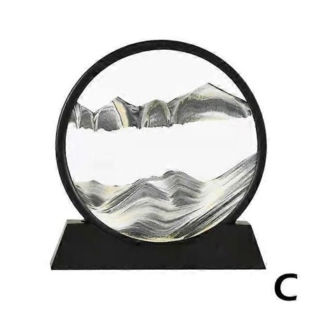 CZQIKEDA Moving Sand Art Picture Sandscapes, 3D Dynamisk Rund San svart One-size