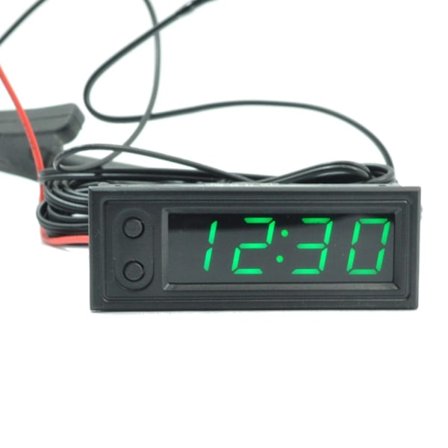 Termometer Voltmeter Bil 12v 3 I 1 Måler Elektronisk Klokke Led Digitalt Display