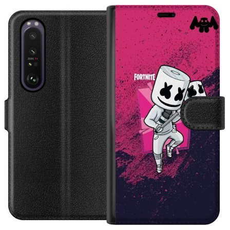 Yhteensopiva Lompakkokotelo Sony Xperia 1 III Fortnite Marshmello hahmo valkea puku vaaleanpunainen taustakuva Fortnite DJ pelisuunnittelu suosittu ty