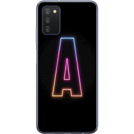 Yhteensopiva Puhelinkuori Samsung Samsung Galaxy A03s Minimalistinen neonkirjain A sateenkaarenvärisessä valossa mustaa taustaa vasten modernissa ty