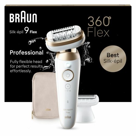 Braun Silk-épil 9 Flex 3D Epilator SES9-041 (hvit/gull) Enkel hårfjerning, 360° Fleksibelt Hode, ladyshaver, inntil 1 mnd m/ glatt hud
