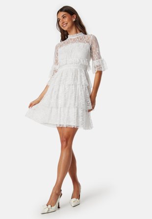 Bubbleroom - Frill Lace Dress - White - Kläder