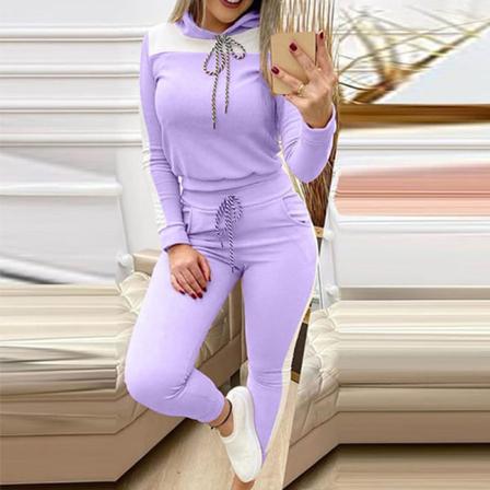 Kvinnor 2-delade Outfits Långa Sweatsuits Byxor Set Hoodies Suit