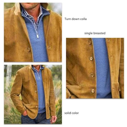 Herre Lapel Jakke Casual Single Breasted Ensfarvet Komfortabel Langærmet Frakke til Koldt Vejr Brun M