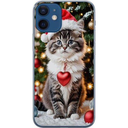 Apple iPhone 12 Läpinäkyvä kuori Söpö joulu-kissa tonttu-hattu sydän koriste puu juhlava