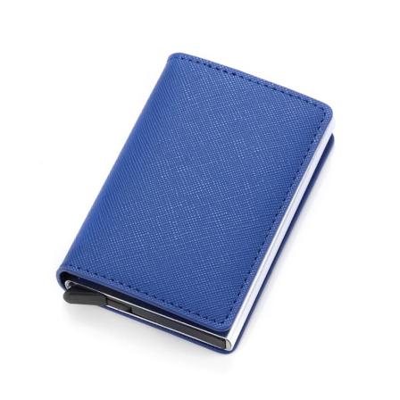 RFID plånbok i aluminiumlegering Pu Automatisk popup-korthållare Metallplånbok Dark Blue