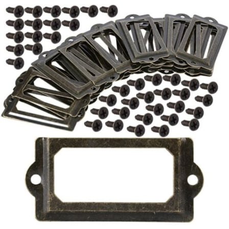 CCYKXA Sett med 30 Metall Etikett Holdere med Skruer 70x33mm Skap Skuff Merke Vintage Bronse Etikett Holder med Skruer/NC/