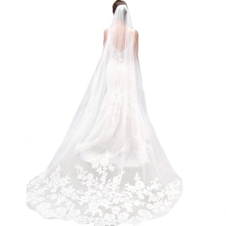 Yksikerroksinen Huntu Morsiusverho Pitsikirjailu Morsiamen Asusteet 3m (Luonnonvalkoinen)