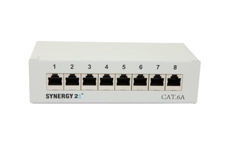 SYNERGY Patch Panel 8xTP, CAT6A, 500Mhz, Aufputz , Lichtgrau, Synergy 21,
