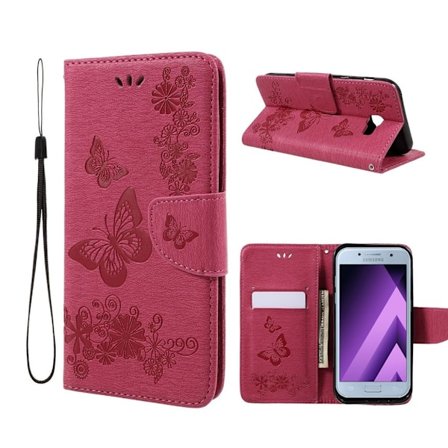 Samsung Galaxy A3 (2017) Perhoskuvioinen Nahkakotelo - Kuuma Pinkki
