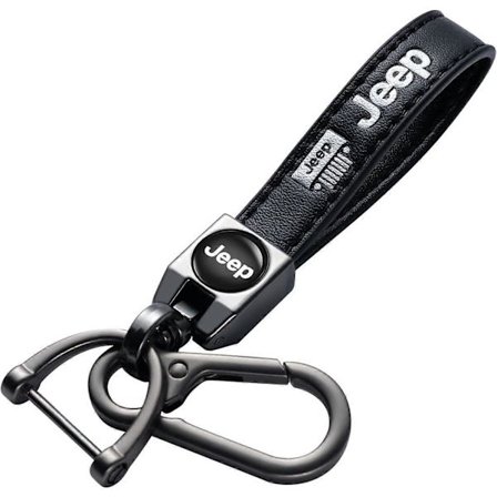 Ægte lædernøglevedhæng til Jeep bilnøgle nøglering Wrangler Compass Cherokee mænd og kvinder, bilnøgle sort{hh}