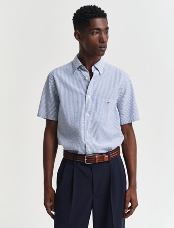 GANT Reg Seersucker Stripe Ss Shirt - Blue - L