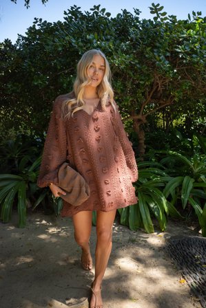 Moa Mattsson x NA-KD Long Sleeve Mini Dress - Sommerkjoler - Brun - EU 38