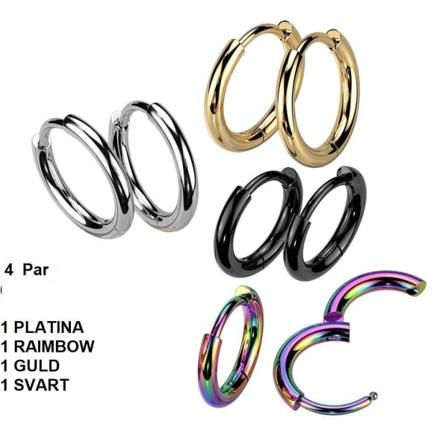 Pack 4 Par 15 mm Hoops örhängen i 316 stål