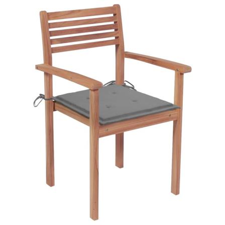 Vidaxl Trädgårdsstolar Med Gråa Dynor 4 St Massiv Teak Grå