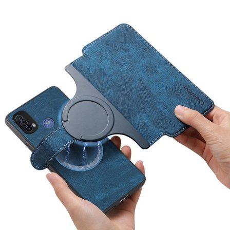 Fodral för iPhone 15 Plus blått 2 i 1 magnetiskt delat läderkortplånbok