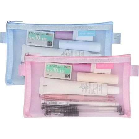 2 stk. Gennemsigtige Blyantsæt Eksamens Mesh Blyanttasker Transparent (sort+grå) (4-d-w)