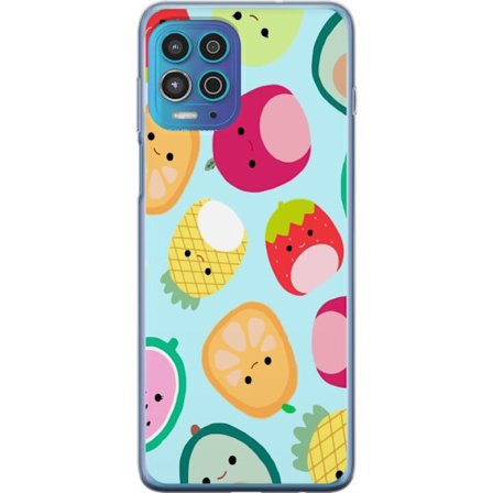 Kompatibelt Mobildeksel til Motorola Moto G100 Mønster av kawaii-frukter som jordbær sitron ananas og avocado på lyseblå bakgrunn