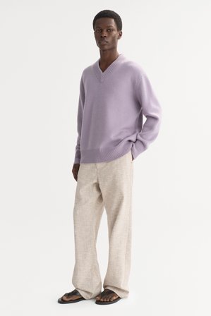 Soft Goat - Men's v-neck - Men cashmere sweater - XXL - Lilac