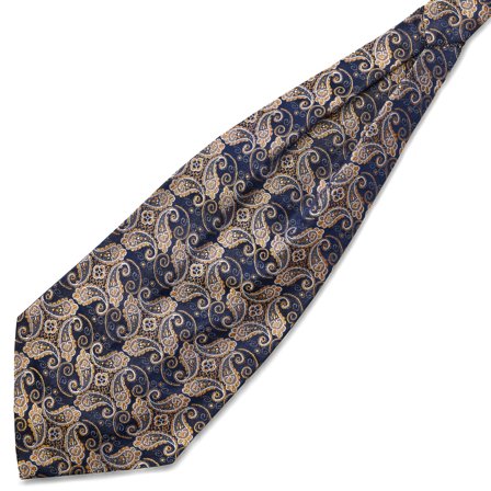 Ascot en soie à motif cachemire bleu et doré pour hommes - Cravates Ascot