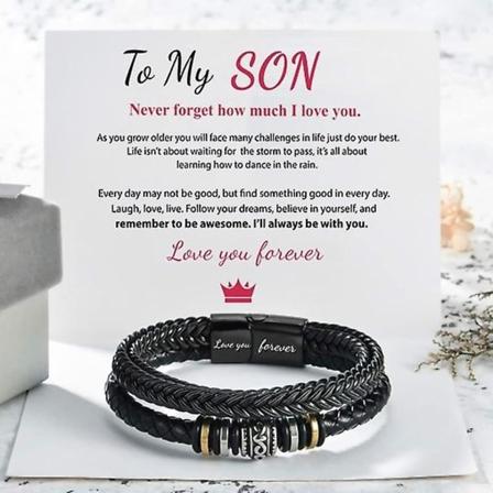 To My Son Love You Forever-armbånd, flettet lærarmbånd for menn, rustfritt stål personalisert gravert armbånd (FMY) - Perfet