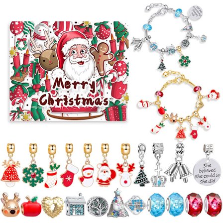 24 päivän joulurannekoru DIY Kristallikoristeinen seoskoru Joulupukki Yllätyslaatikko Lasten joululahja-FA-