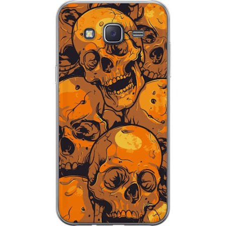 Kompatibel Mobilcover til Samsung Samsung Galaxy J5 Orange dødningehoved mønster i rå illustration stil med gentagne kranier kraftfuld kontrast og