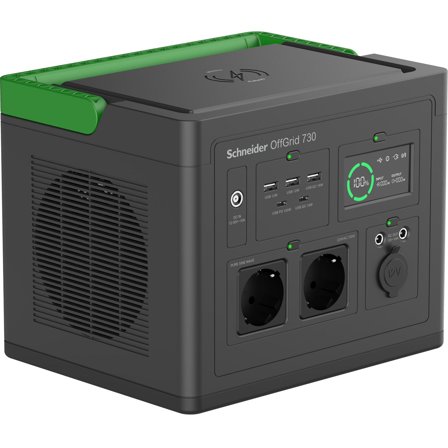 APC Schneider OffGrid bærbar kraftstasjon 730, 738Wh Lithium-ion, LCD, 2 CEE 7/3 Schuko-uttak, Sinewave, 3 USB-A, 2 USB-C, trådløs lader