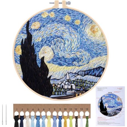 Broderi Starter Kit (Stjerneklar Himmel), DIY Korssting Broderi Starter Kit med Broderiramme, Broderi Starter Håndsyningssæt