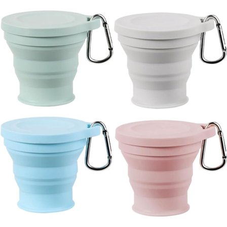 Sammenklappelig Silikonekop - 4 stk - 180 ml - Lommekop - Silikonekop - BPA-fri - Med lufttæt låg - Genanvendelig - Foldbar - Til picnic, camping
