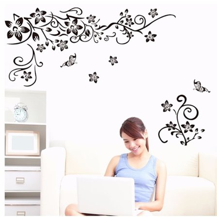 Svart fjäril diagonal blomma vin svart TV bakgrund vägg klistermärke