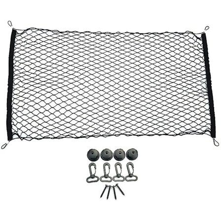 Bil Net Beskyttelsesnet, 110cm X 60cm Elastisk Bilbagagenet Bilbagagerumsopbevaringsnet Mesh Organizer Med 4 Kroge Og Skruer