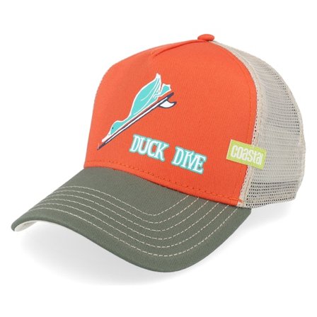 Coastal - Oranje trucker Cap - Hft Duck Dive Off White/Orange/Grey A-Frame Trucker @ Hatstore