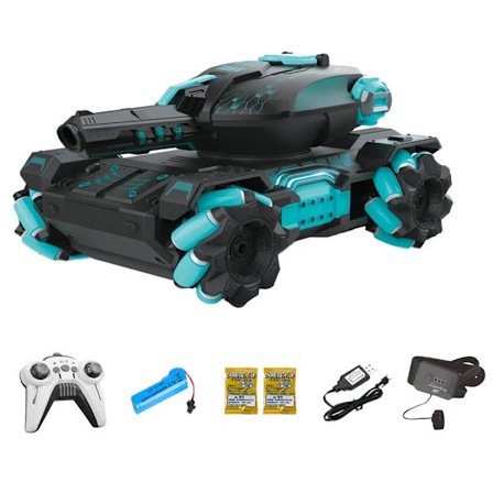 Vannbomb RC Tankbil for barn, 2,4 GHz fjernkontroll, 4WD gestussensorbil med 360° rotasjon, LED-lys og musikk, RC-kjøretøyleketøy gave til barn