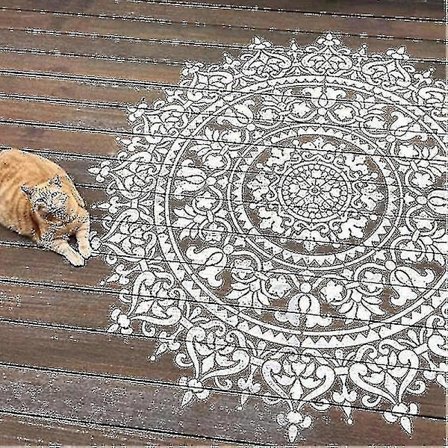Mandala Hjelpemalingsmal Stor Gjenbrukbar Stencil For Gulv Vegg Flis Stoff Møbler