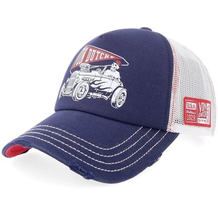 Von Dutch - Bleu trucker Casquette - Distressed Navy/White A-Frame Trucker @ Hatstore