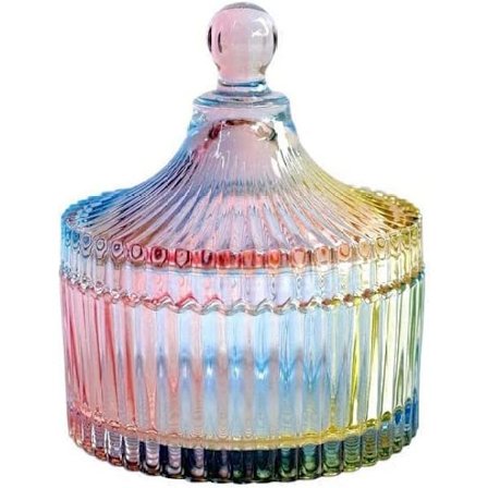 Fargerik godteriskål i glass med lokk, teltformet krystallgodterikrukke, apotekkrukke, bryllupsgodteribuffetkrukke, matkrukke, kakebeholder, dekorativ